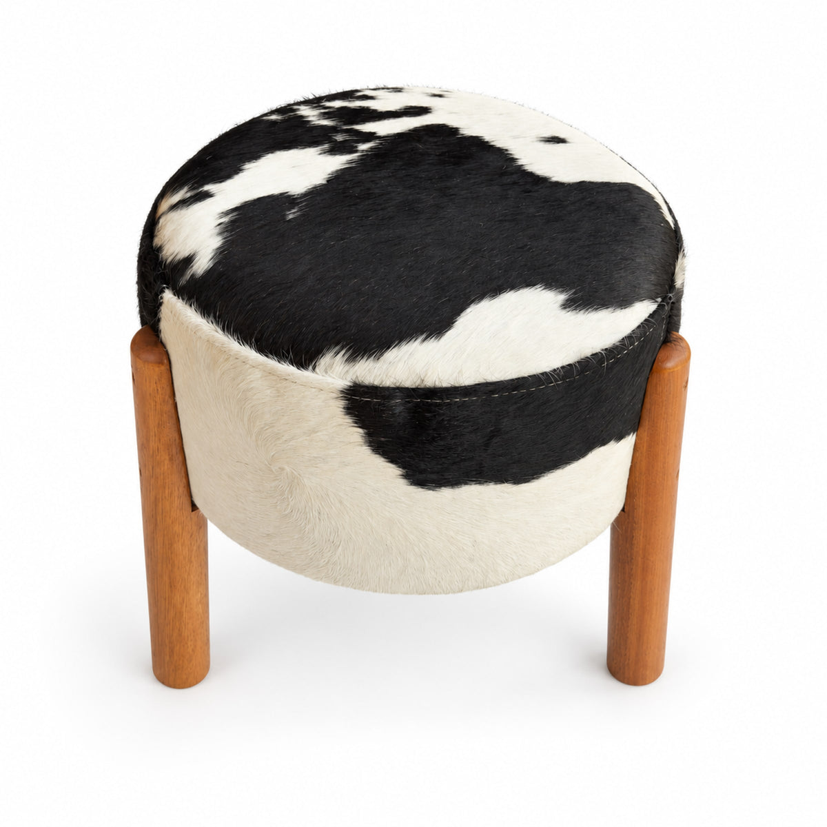 Cowhide Footstool | Black & White Hair-On – Brazilian Cowhide, Eucalyptus Legs — additional view