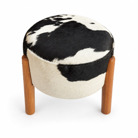 Cowhide Footstool | Black & White Hair-On – Brazilian Cowhide, Eucalyptus Legs — additional view