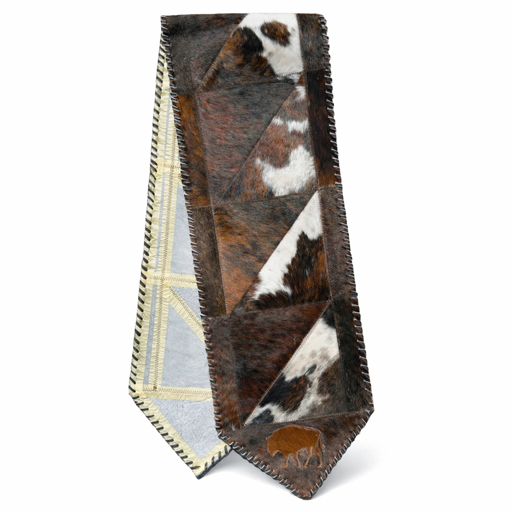 Cowhide Table Runner | Buffalo Patchwork – Fringes & Laced Edges | Multi-Sizes
