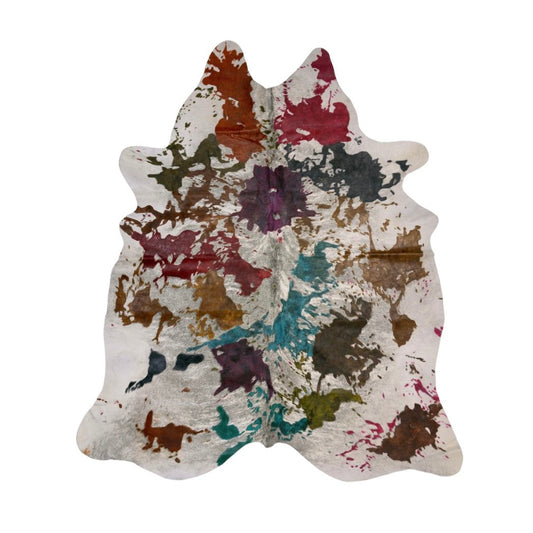 Cowhide Rug Paint Splash Multicolor Hair-On Large