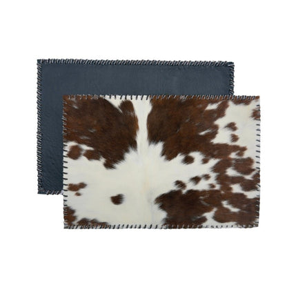 Round Cowhide Hair-On Placemat Set | Multi-Color & Laced Leather Edges