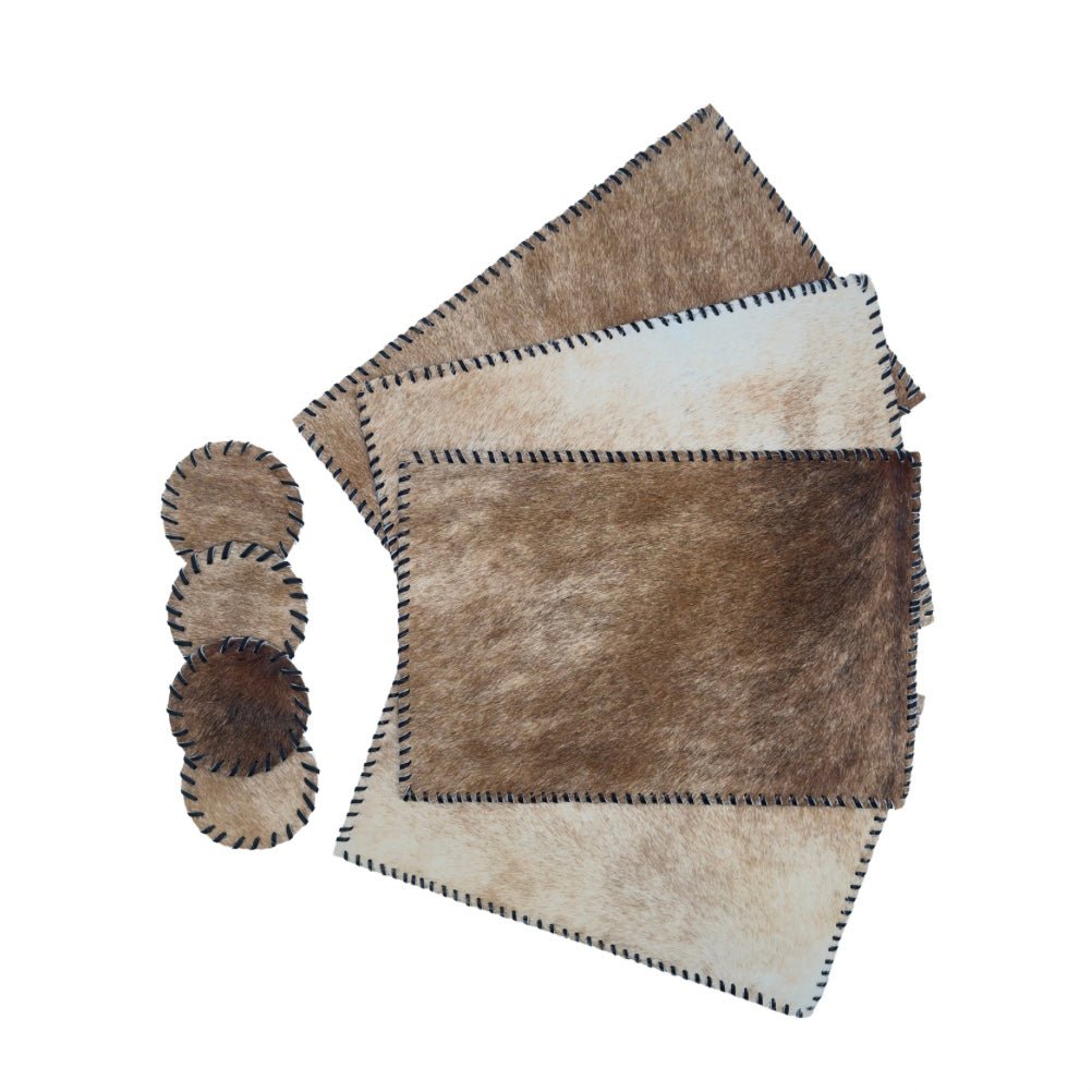 Round Cowhide Hair-On Placemat Set | Multi-Color & Laced Leather Edges
