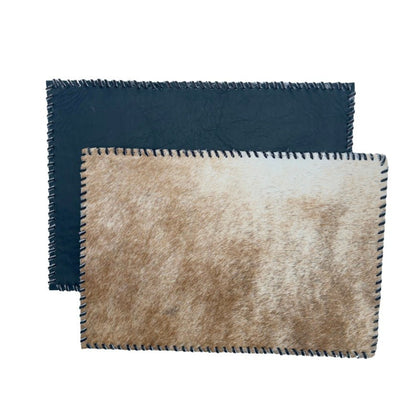 Round Cowhide Hair-On Placemat Set | Multi-Color & Laced Leather Edges