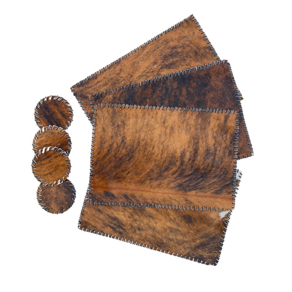 Round Cowhide Hair-On Placemat Set | Multi-Color & Laced Leather Edges