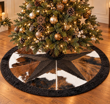 Cowhide Christmas Tree Skirt | Tricolor – 3.5 & 5 Ft — additional product photo