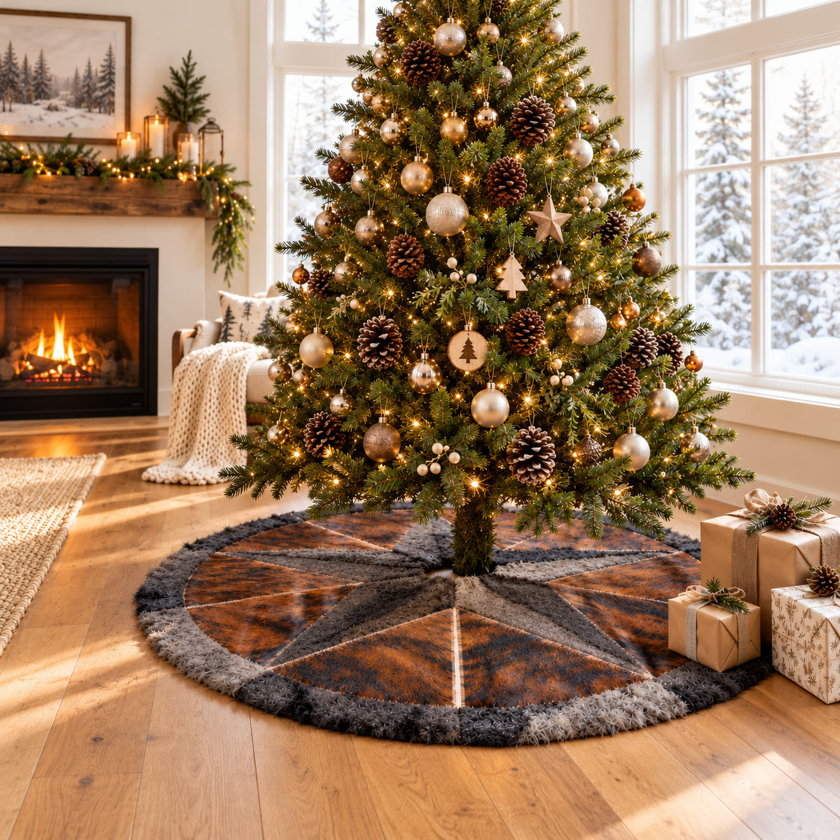 Cowhide Christmas Tree Skirt | Brindle Hair-On – Round 3.5 Ft — additional product photo