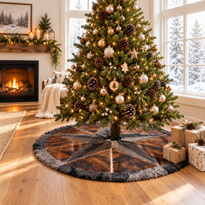 Cowhide Christmas Tree Skirt | Brindle Hair-On – Round 3.5 Ft — additional product photo