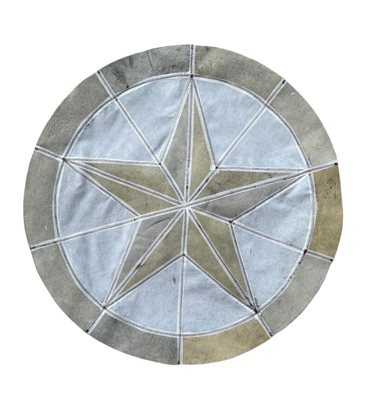 Bison Round Rug | Hair-On with Bison Star & Edge  – Black Speckled